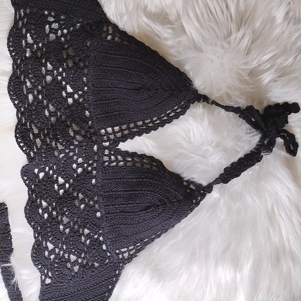 LA Hearts crochet halter top black sz M - Picture 3 of 7
